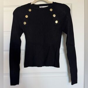 Black Sweater with Gold Button Accents